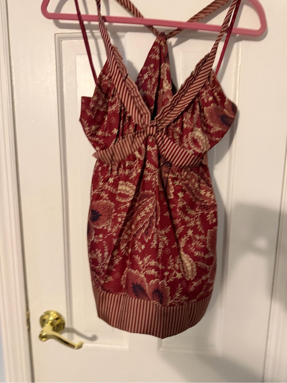 BCBG Red Floral Striped Trim Spaghetti Strap Tank